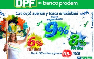Sé la reina del carnaval y de tus ahorros con Banoc PRODEM. Abre tu DPF en línea y gana +0.5%