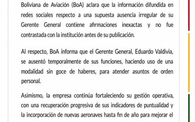 BoA ADMITE LICENCIA DE SU GERENTE GENERAL PERO NIEGA ACUSACIONES DE SALIDA IRREGULAR