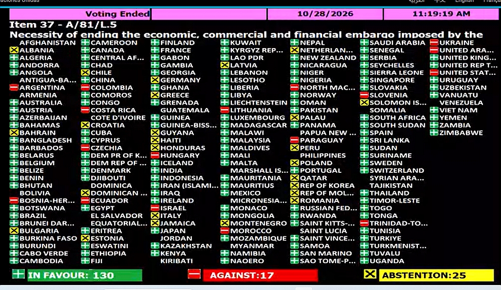 LA ONU EXIGE EL FIN DEL BLOQUEO A CUBA